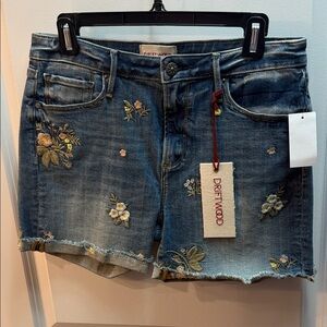 DRIFTWOOD Blue Denim LuLu Shorts with Floral Embroidery
